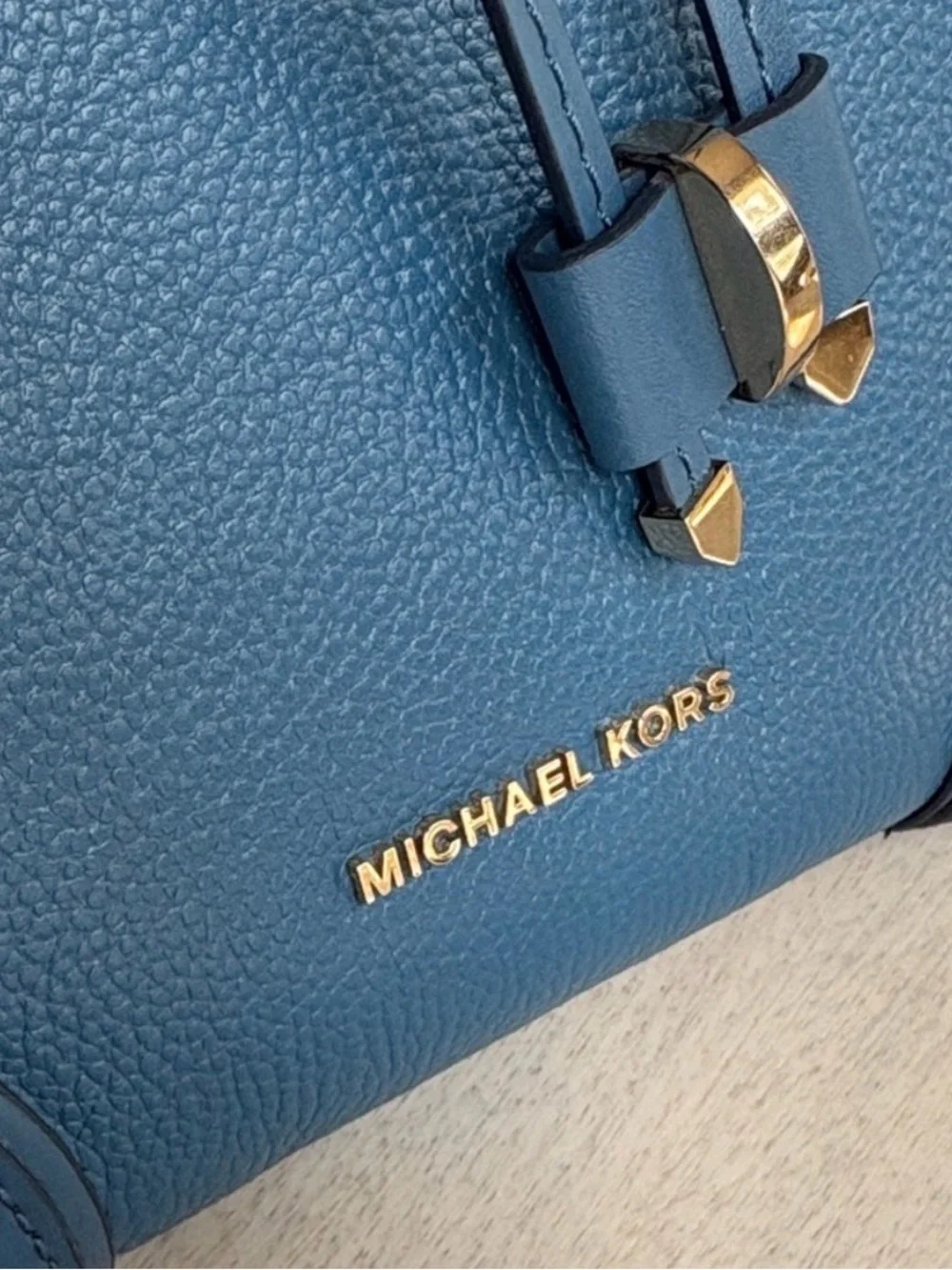 Michael Kors Navy Blue Pebbled Leather Drawstring Bucket Shoulder Bag